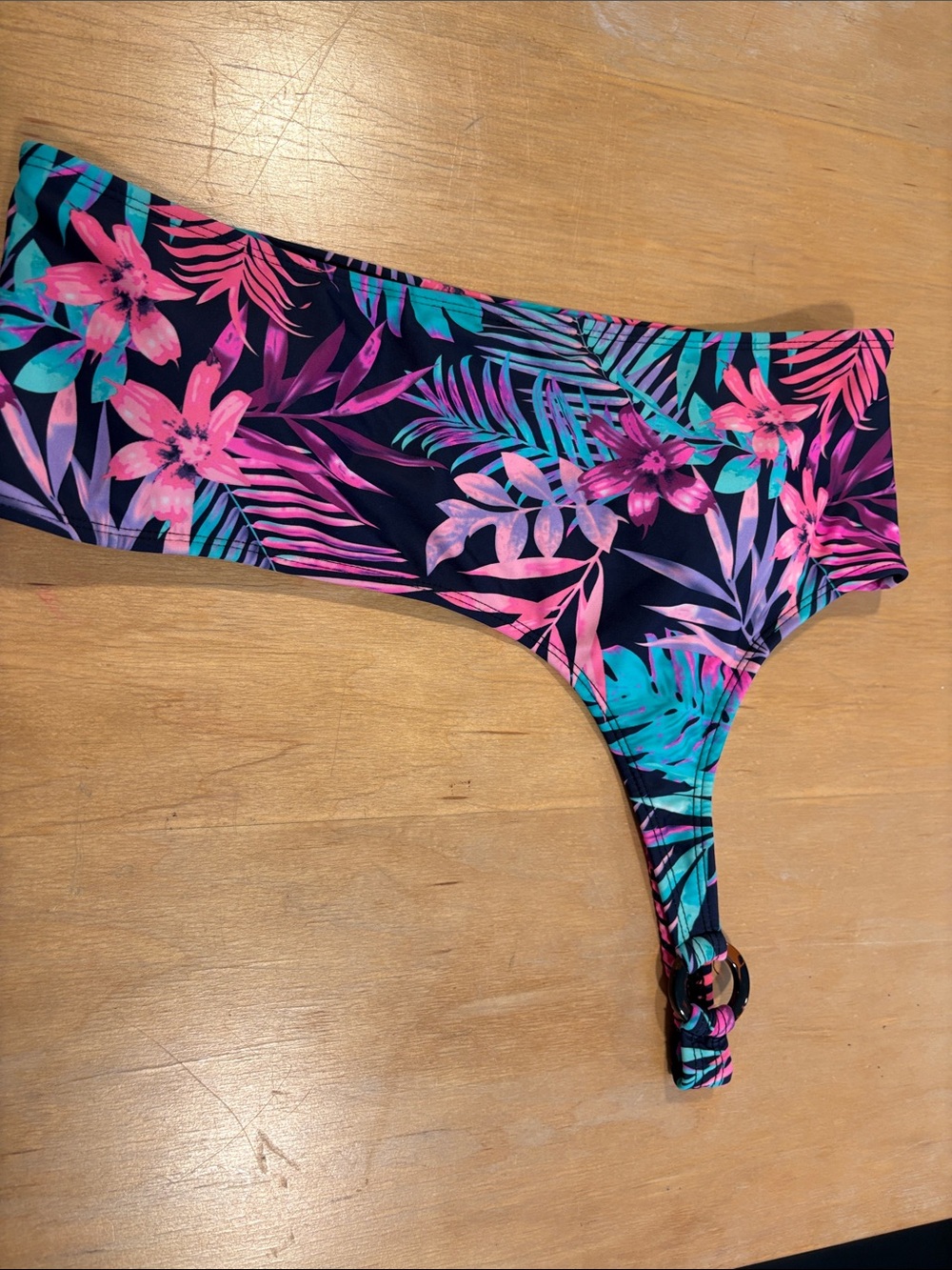 HEAT ~ Neon Tropical Floral Women's Bikini Top One Shoulder - Pink & Teal